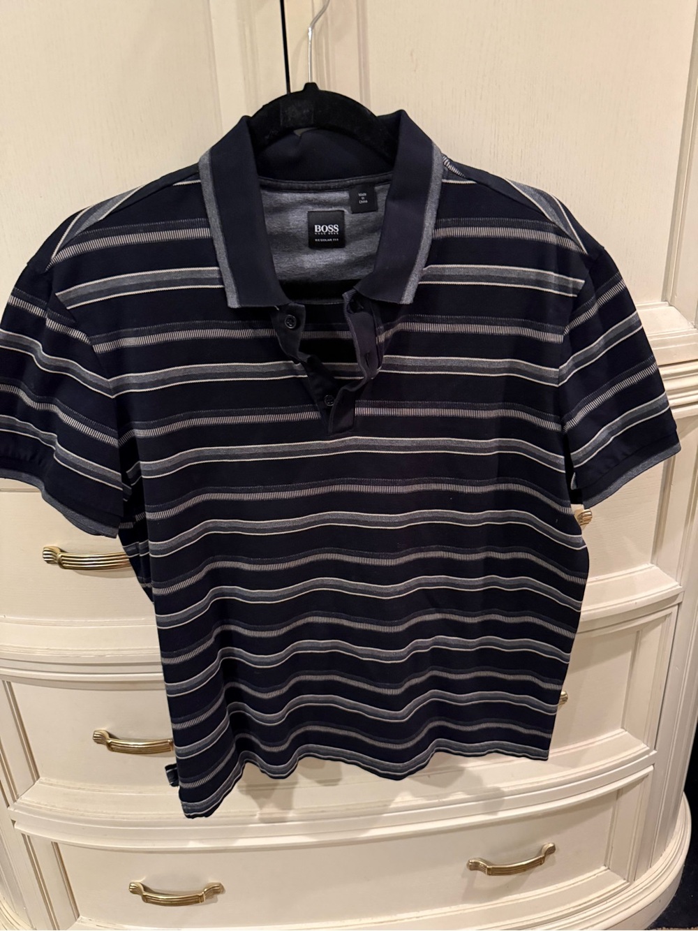 BOSS Navy Polo with Light Gray Stripes